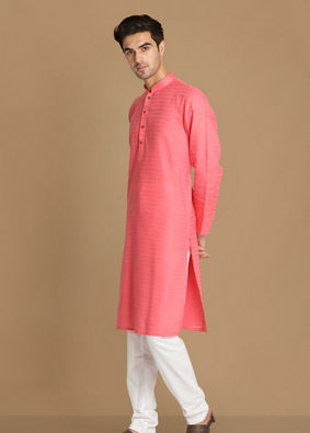 Bubblegum Pink Self Motif Kurta image number 0